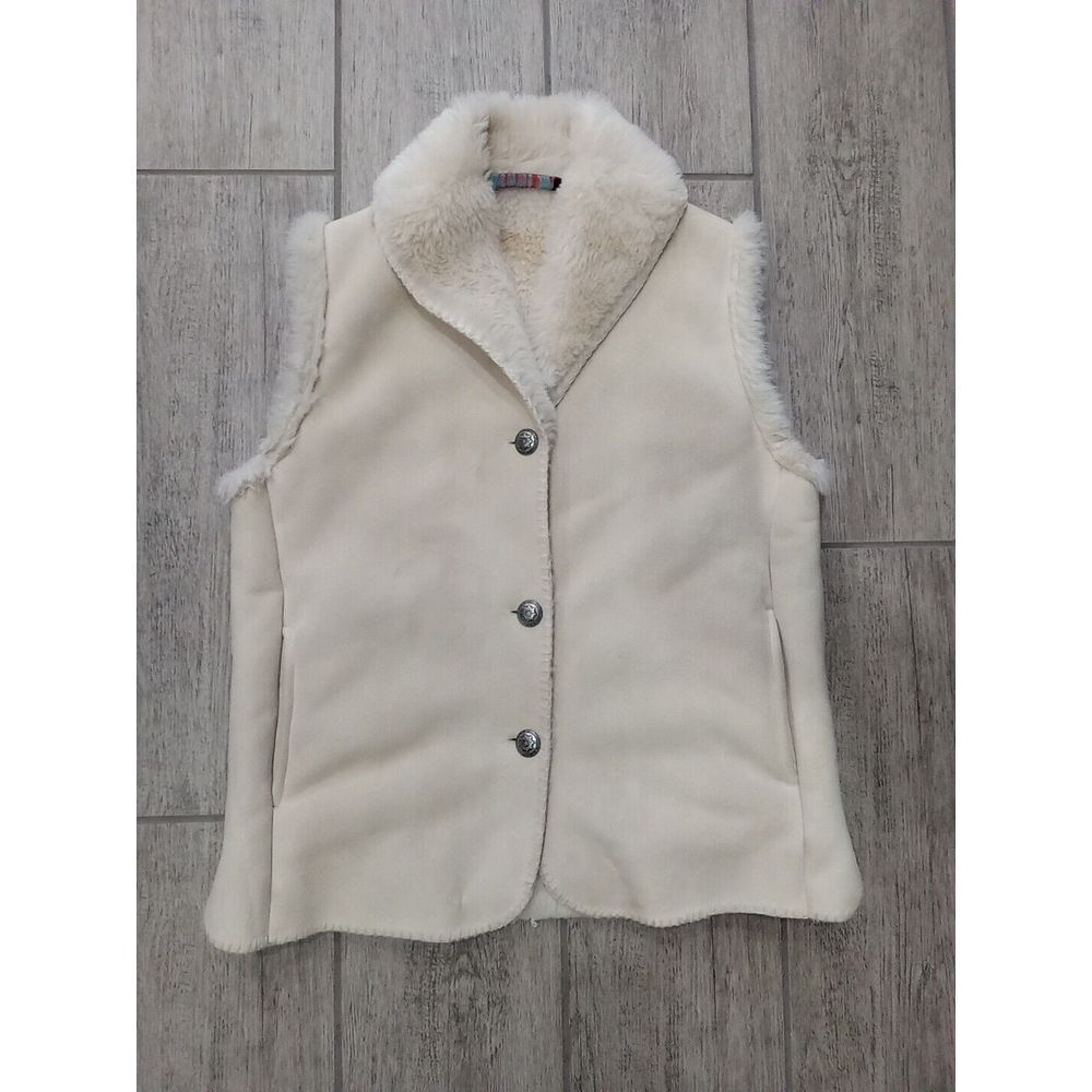 Vintage Andrea Faye Vest Womens Large Tan Vegan Faux Fur Made in USA